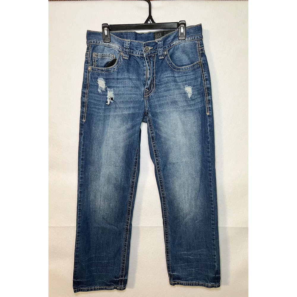 CR Axel Mens Relaxed Straight Leg Distressed Bikercore Rock Denim Jeans 34x30